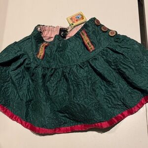 Save The Queen Textured Green Skirt with Pink and Gold Details